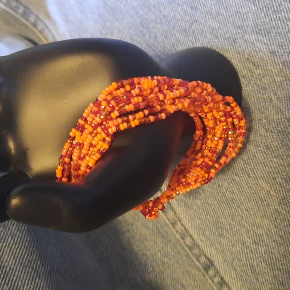 12 Strand Cuff Beaded Orange Tone Bracelet.. Orangreffic must see - Picture 5 of 5